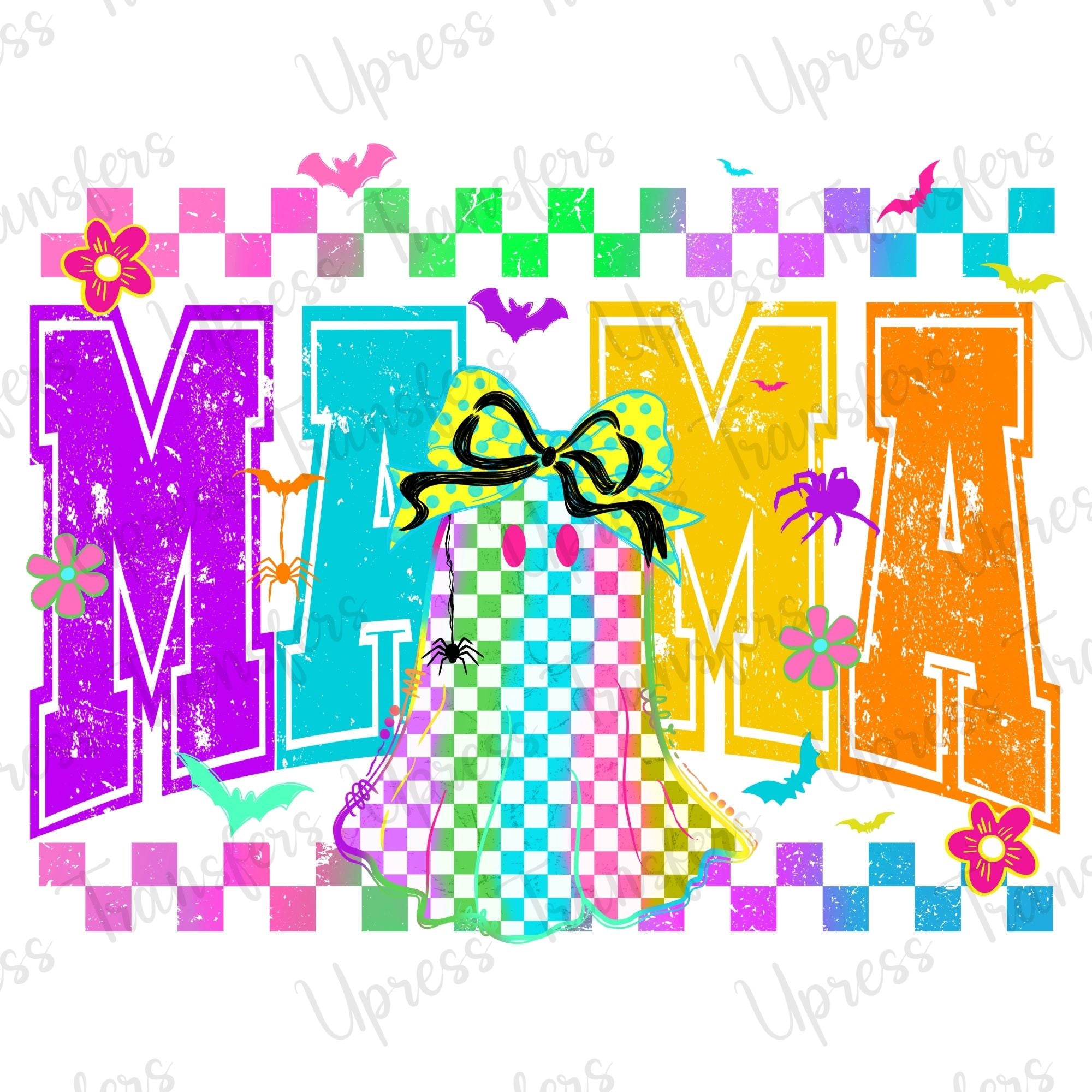 Neon Vibrant Checkered Halloween Mama