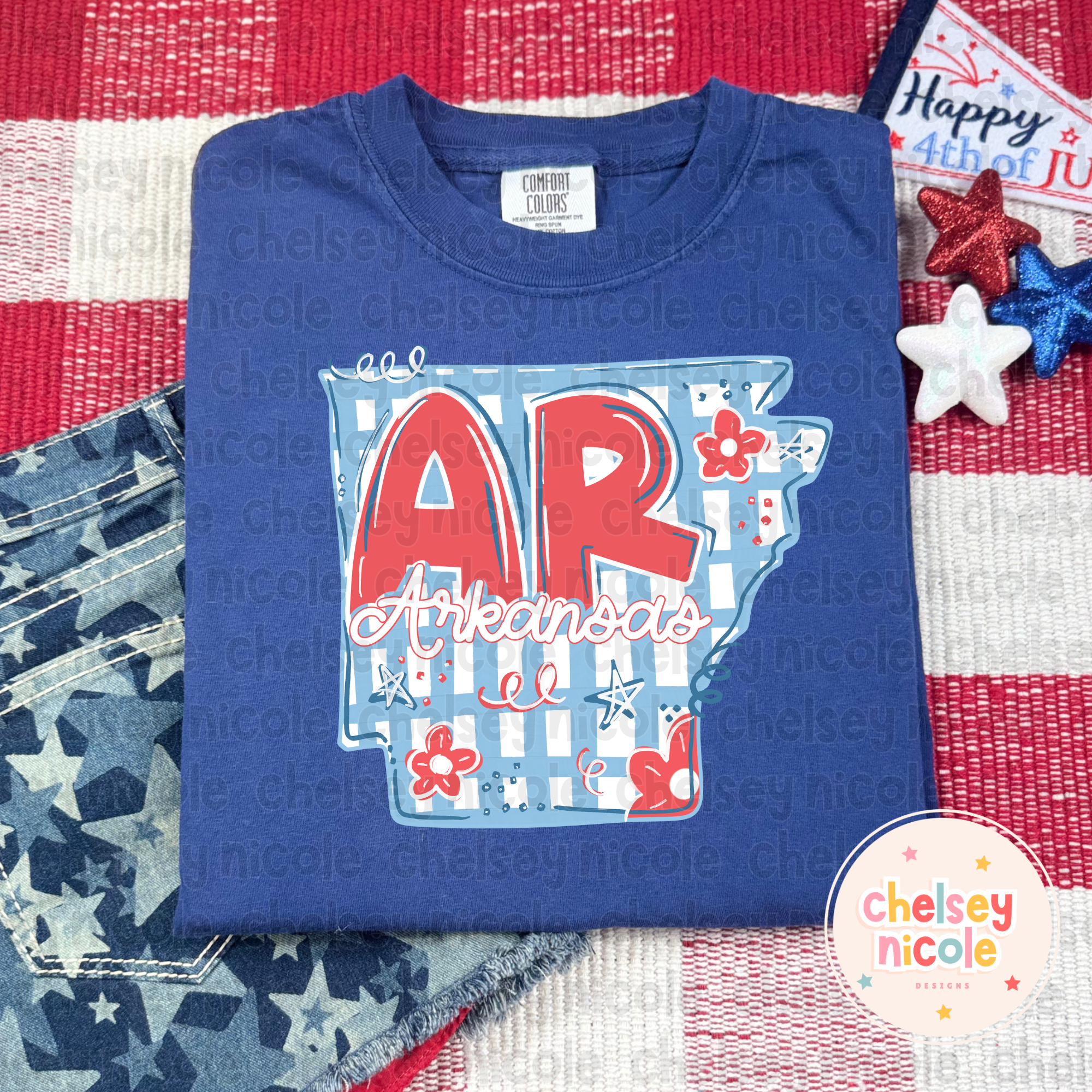 Arkansas- Red White and Blue (Hand Drawn PNG)
