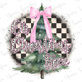 Oh Christmas Tree Retro Checkered Distressed