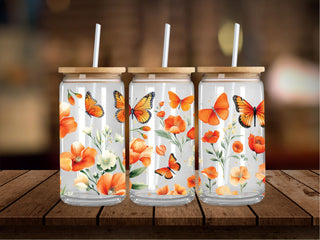 Orange Flowers and Butterflies 16 Oz Wrap