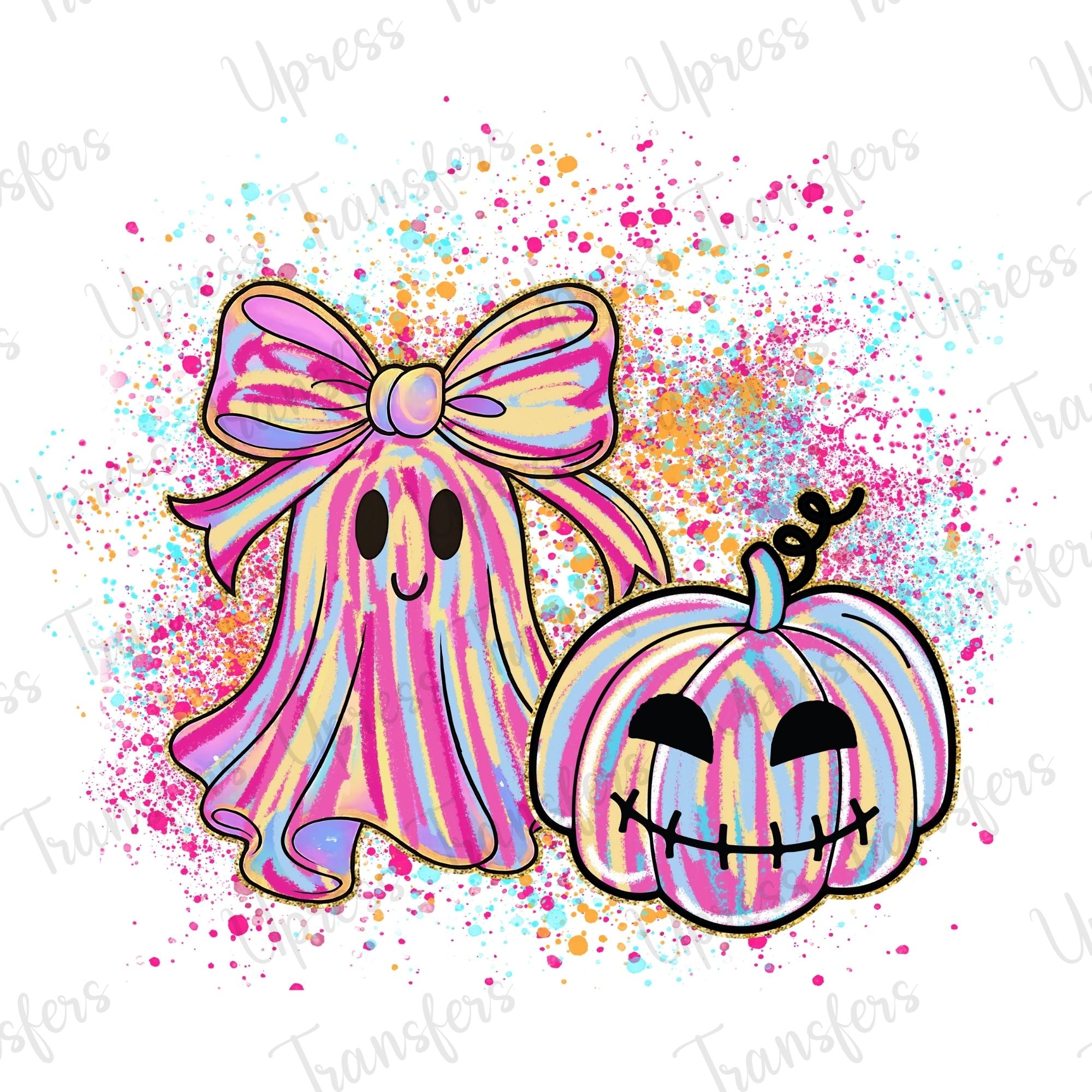 Paint Splatter Ghost and Pumpkin