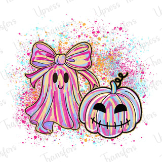Paint Splatter Ghost and Pumpkin