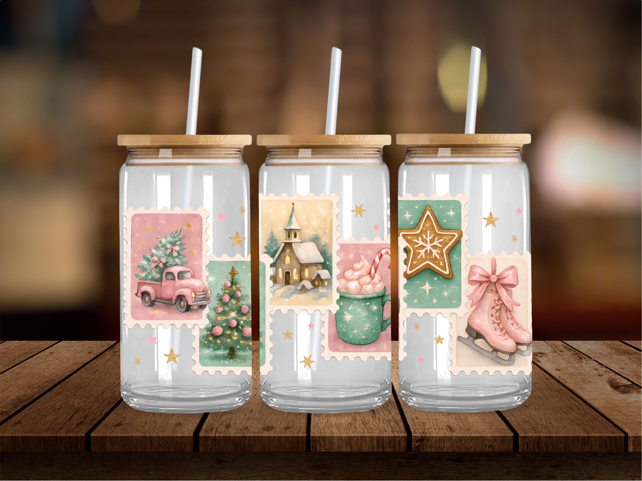 Pastel Christmas Stamps 16 Oz Wrap