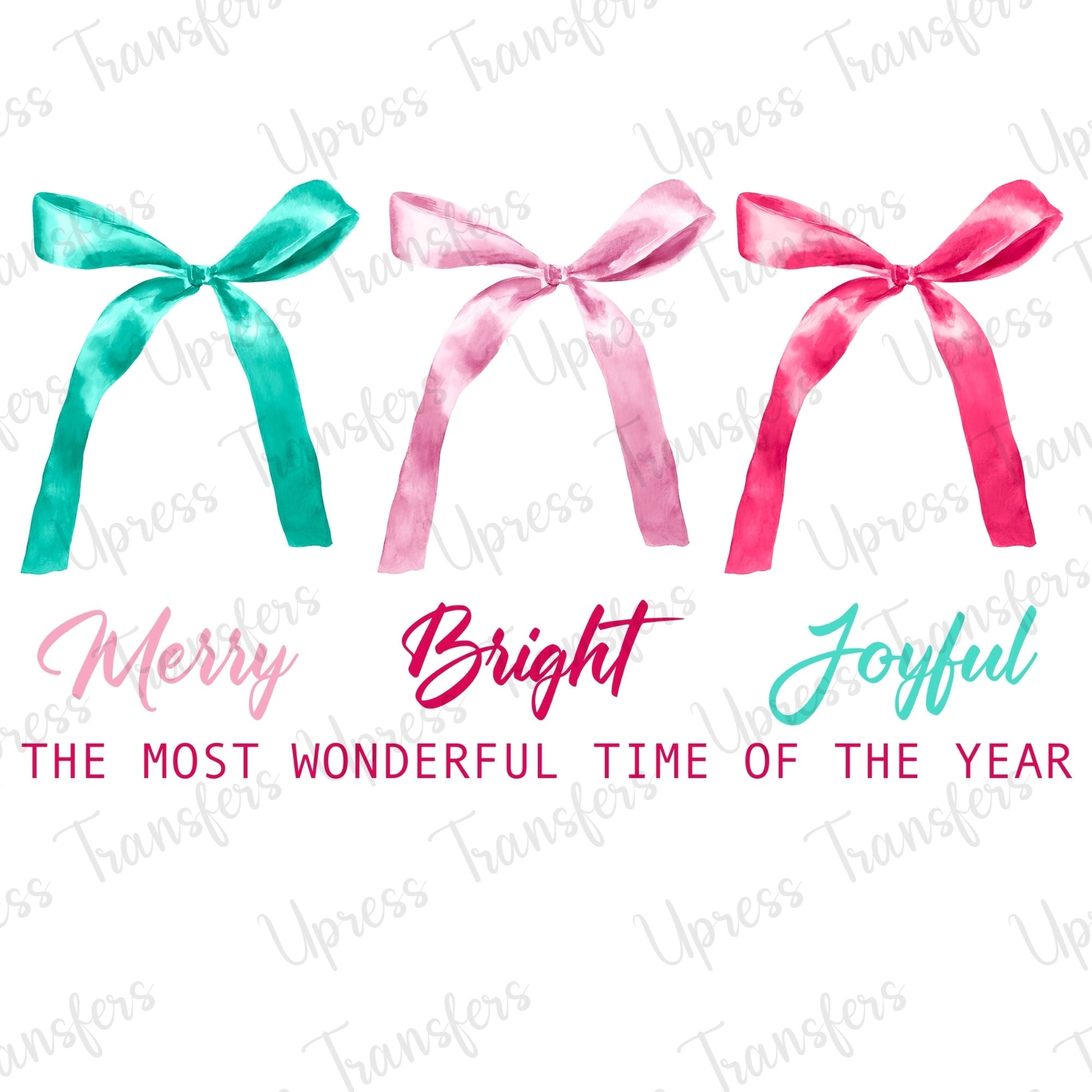 Pastel Girly Bows Merry Bright Joyful