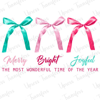 Pastel Girly Bows Merry Bright Joyful