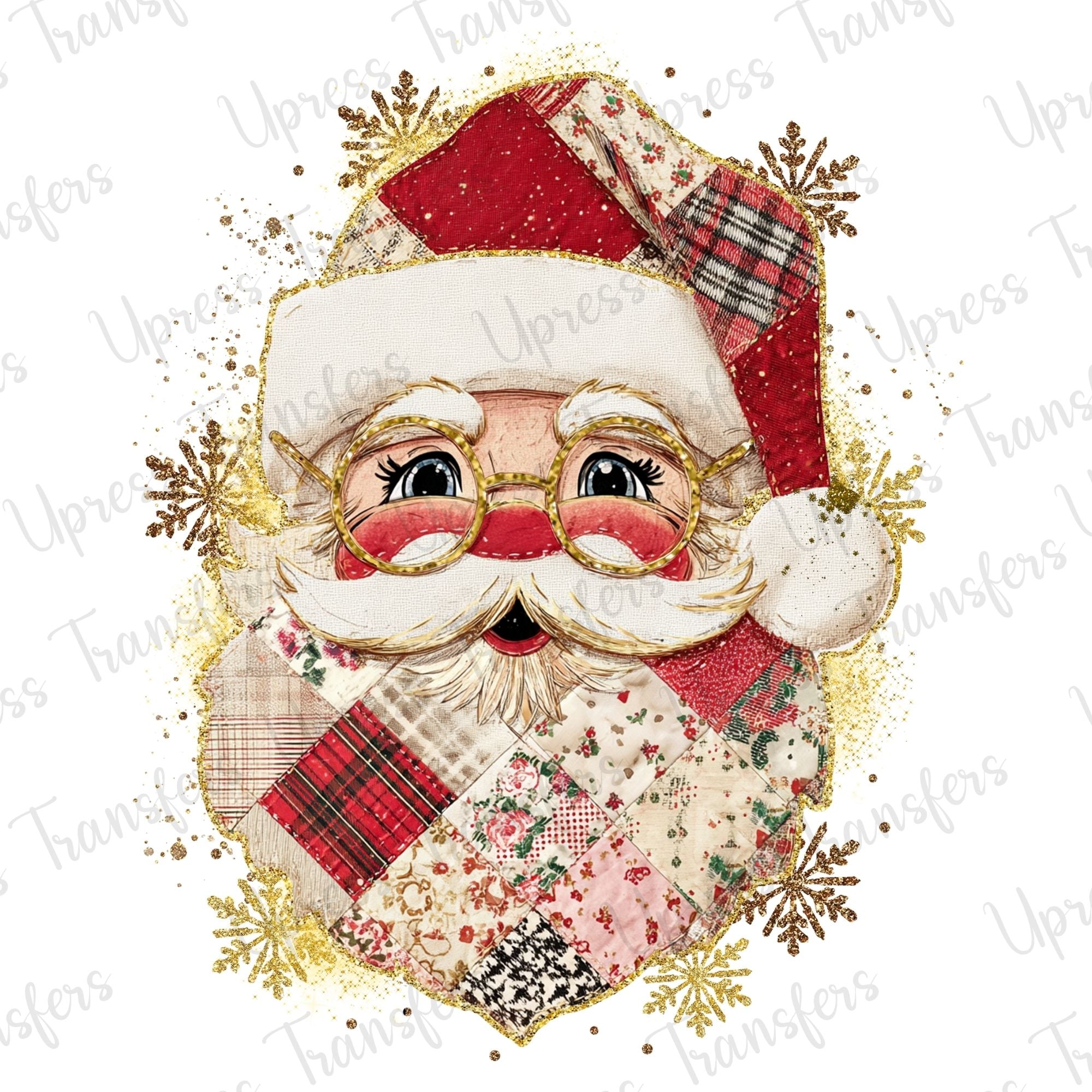 Patchwork Santa Gold Glasses