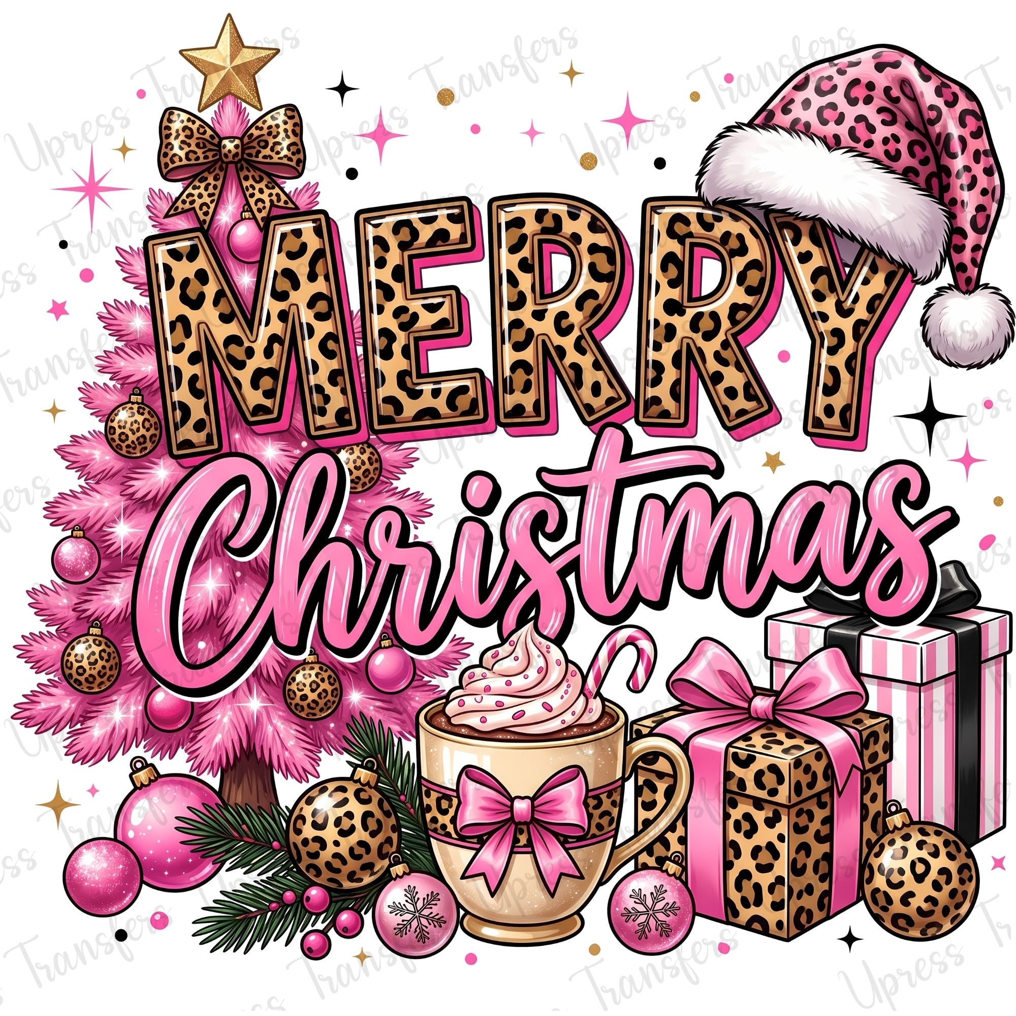 Pink Cheetah Merry Christmas