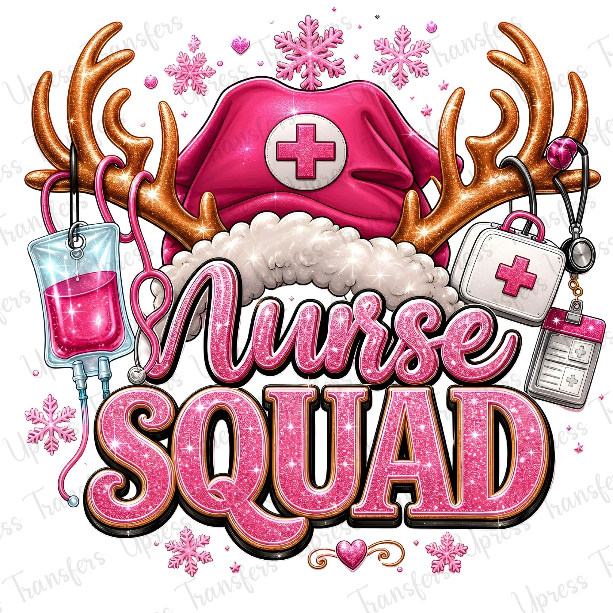 Pink Christmas Antlers Nurse Squad