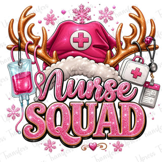 Pink Christmas Antlers Nurse Squad