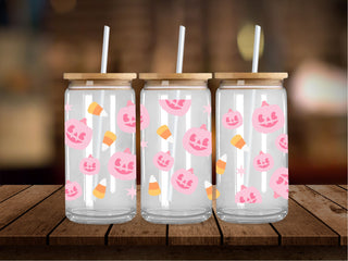 Pink Pumpkins and Candy Corn 16 Oz Wrap