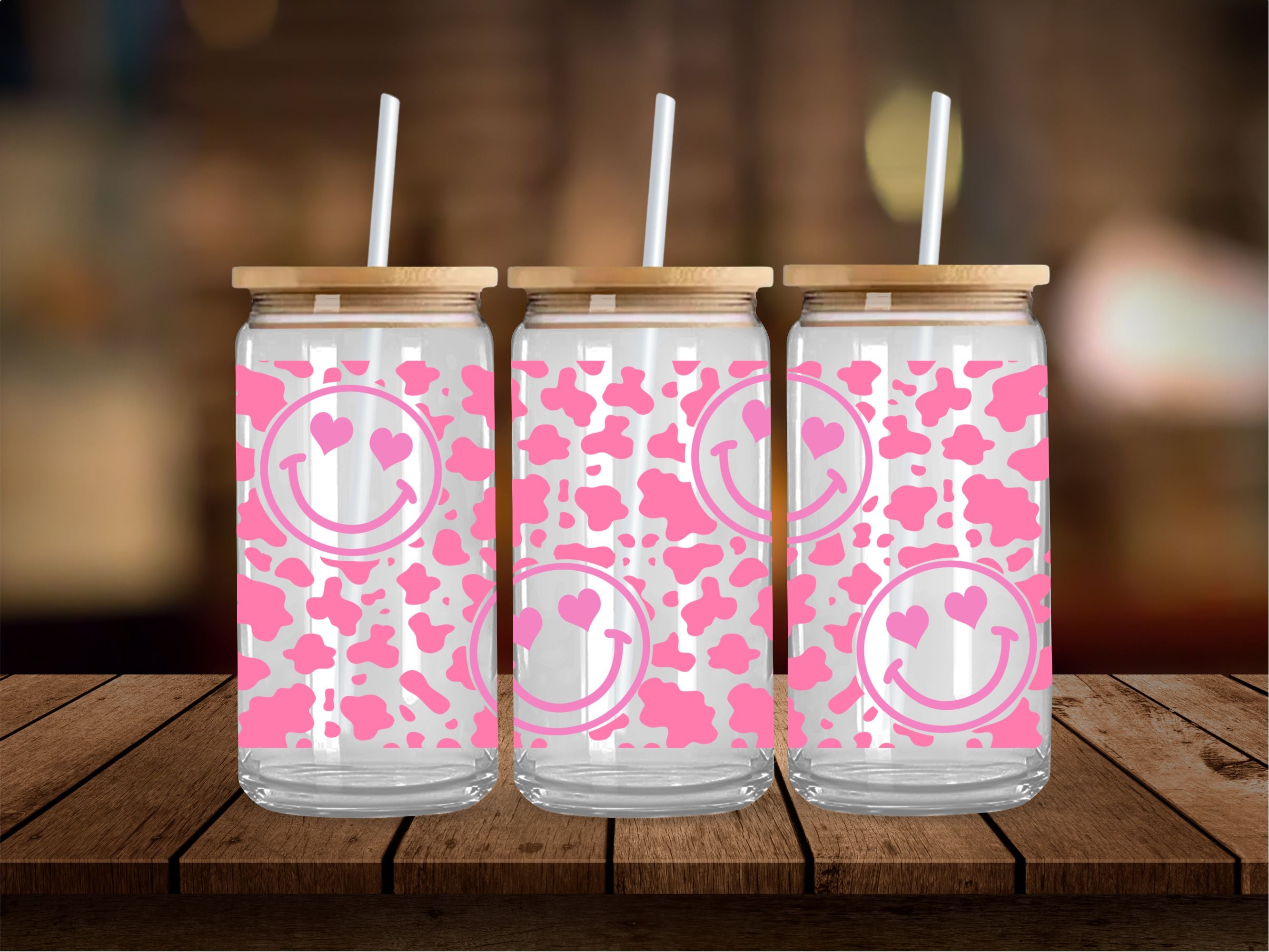 Pink Smiles and Cow Print 16 Oz Wrap