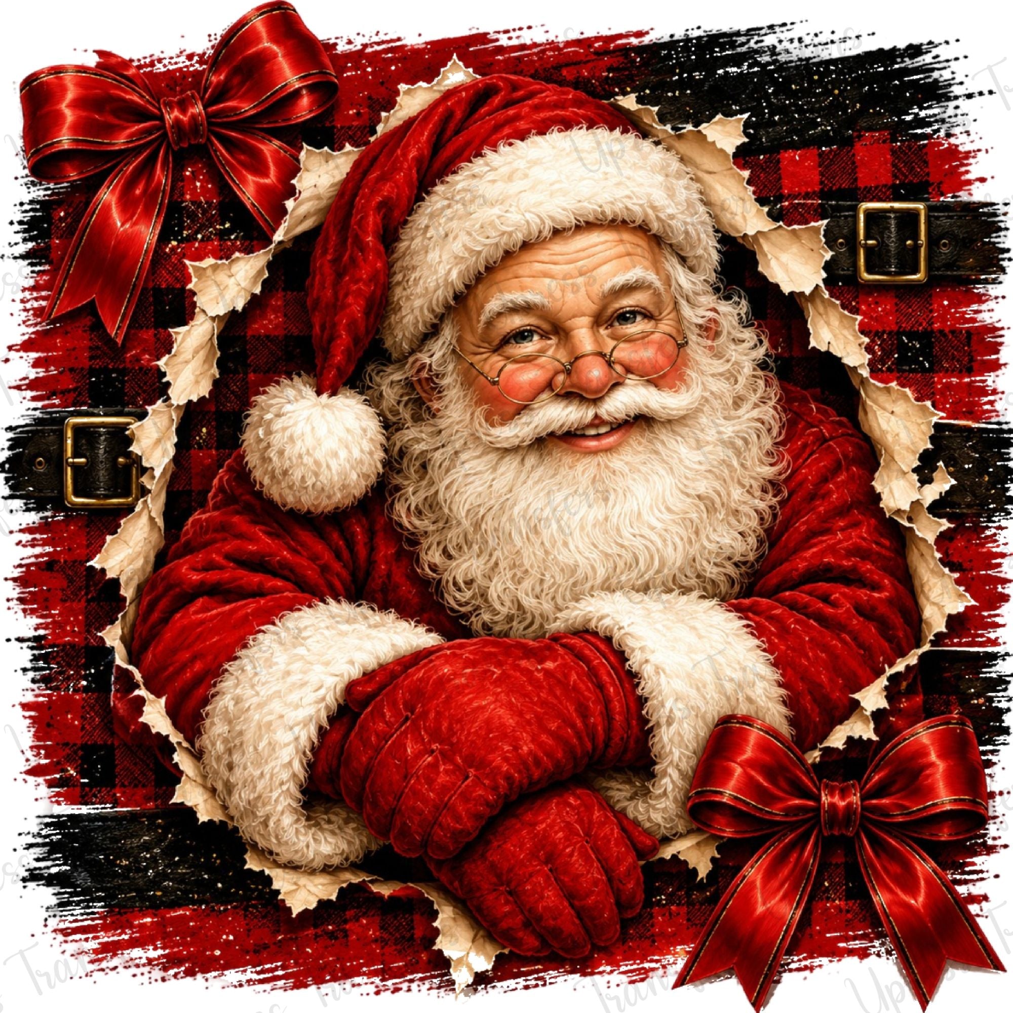 Plaid Santa Big Red Bows