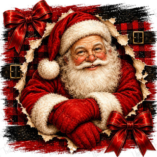 Plaid Santa Big Red Bows