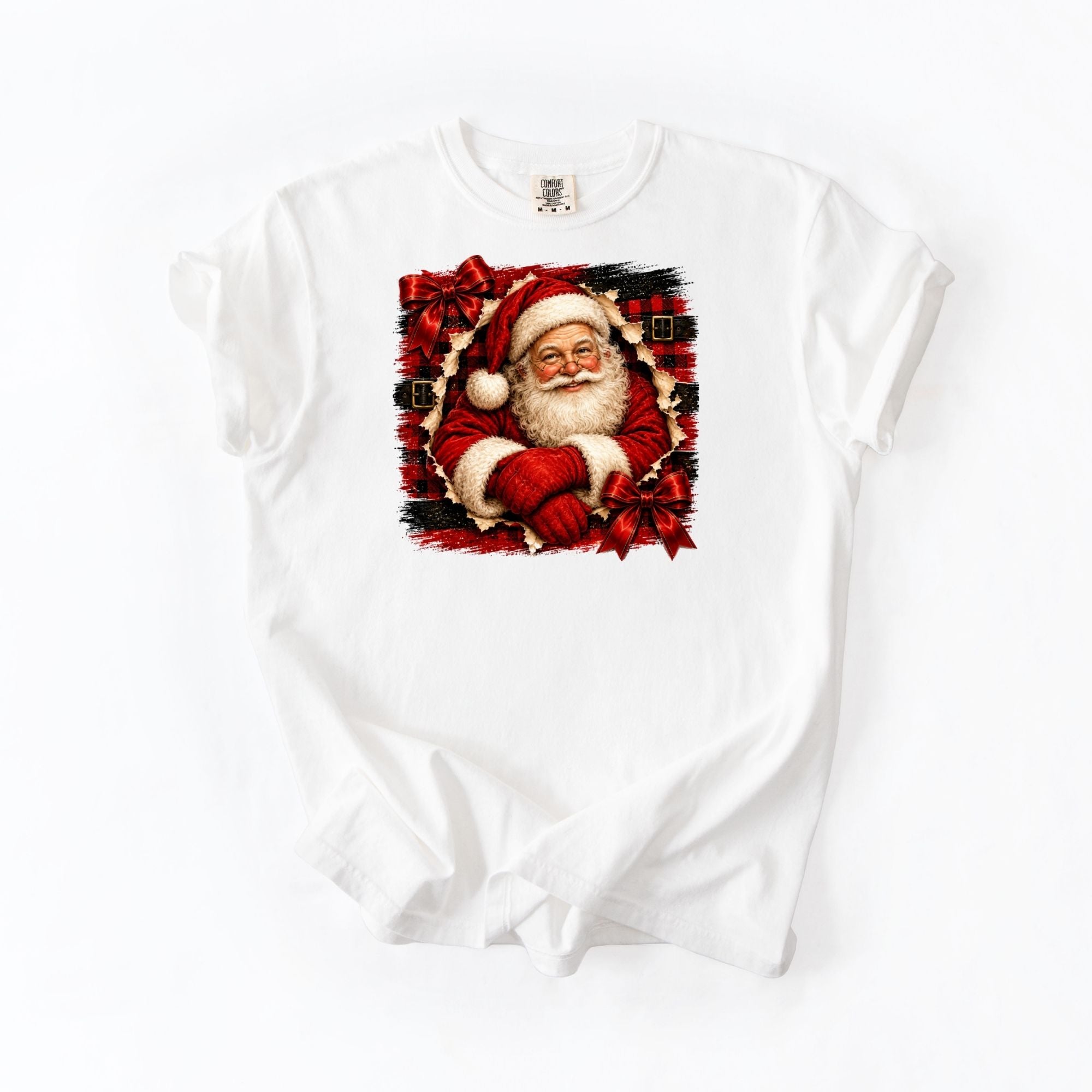 Plaid Santa Big Red Bows