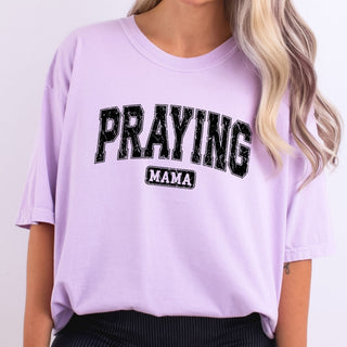 Praying Mama Varsity Distressed Black
