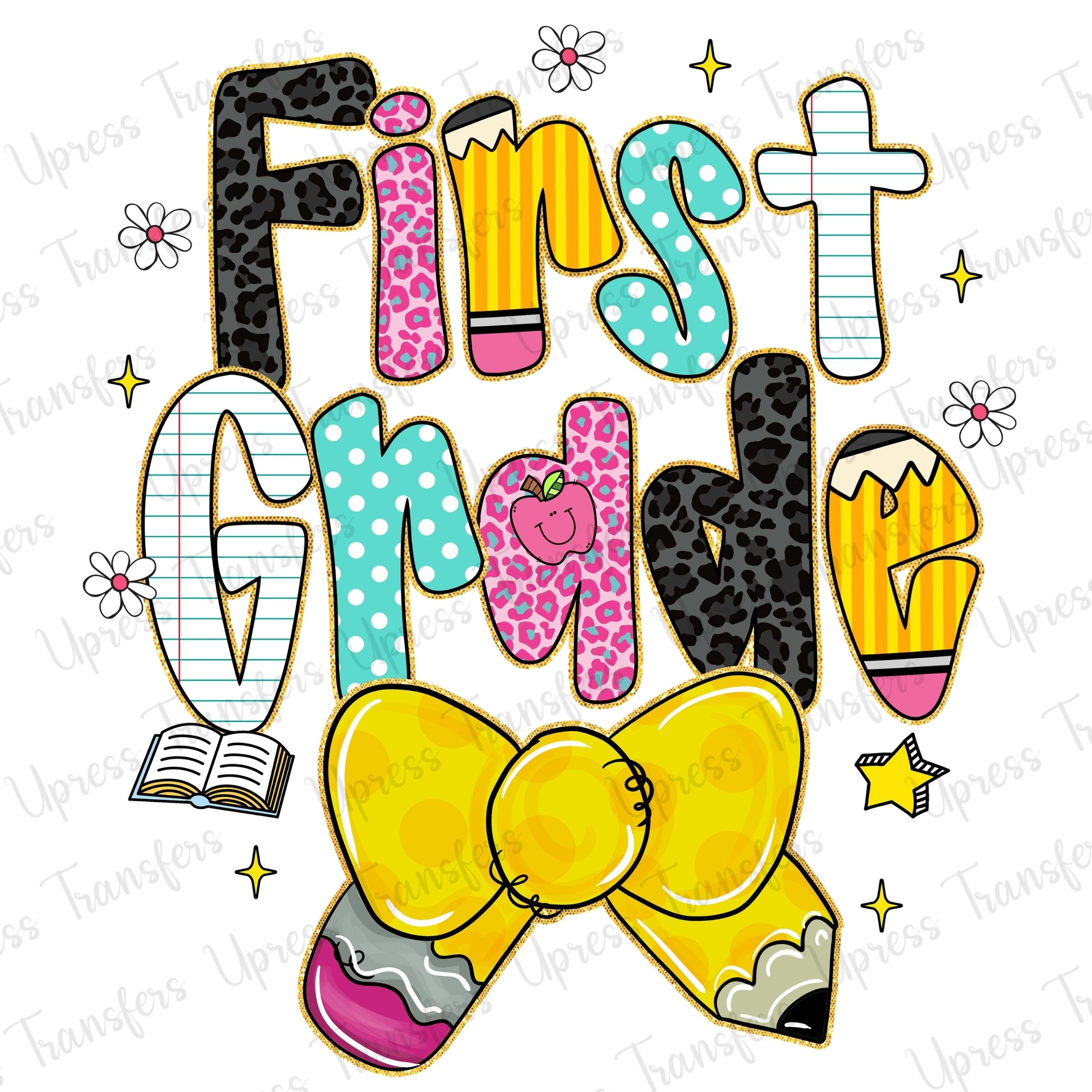 Preppy First Grade Pencil Bow