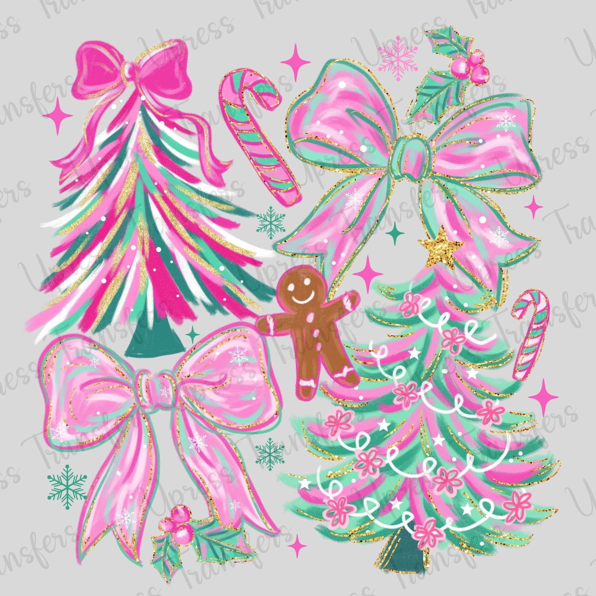Preppy Pastel Pink and Green Christmas Collage
