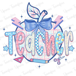Preppy Teacher Apple Blue Bow