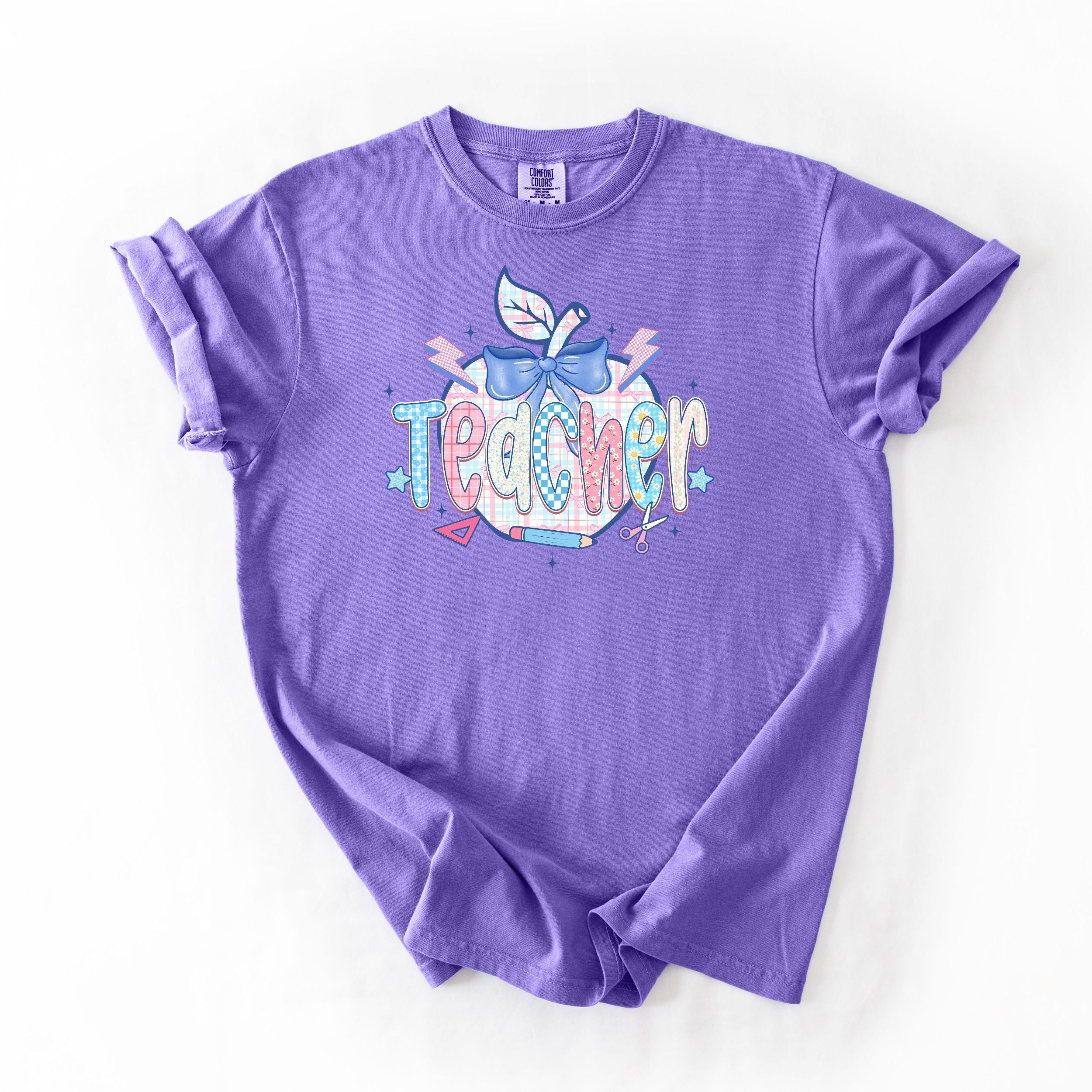 Preppy Teacher Apple Blue Bow