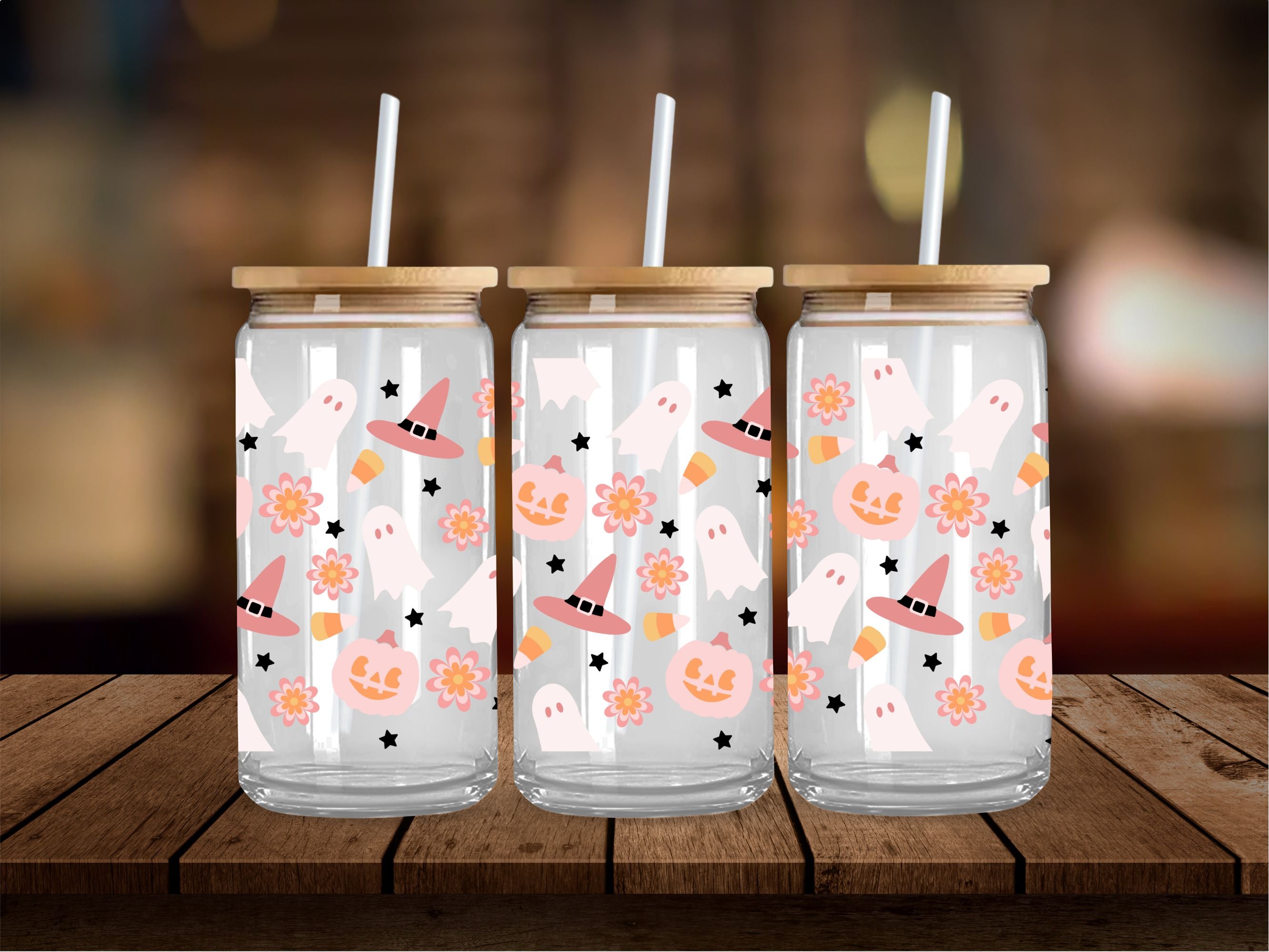 Retro Flowers Halloween Things 16 Oz Wrap