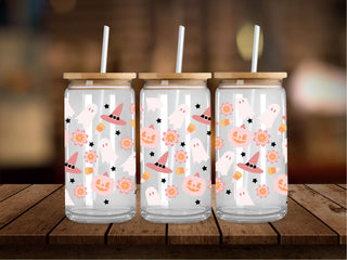 Retro Flowers Halloween Things 16 Oz Wrap