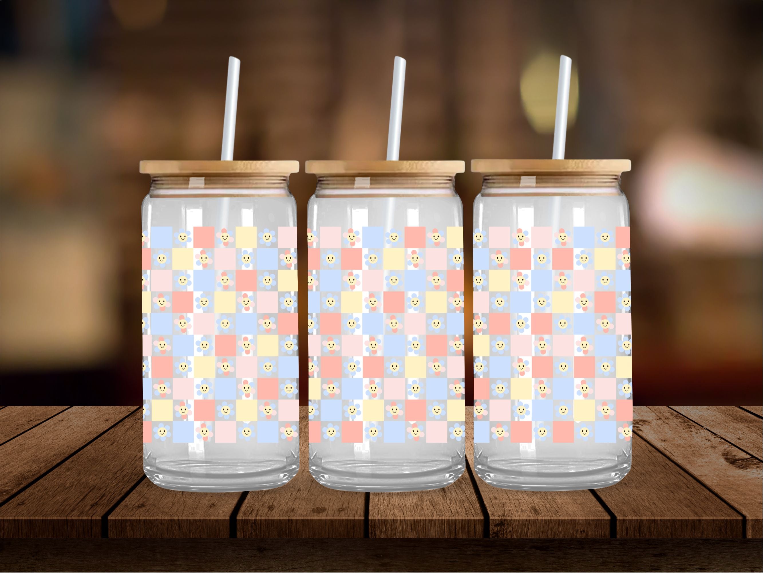 Retro Little Flowers Checkered 16 Oz Wrap