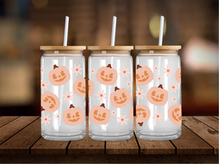 Retro Pumpkins and Pastel Flowers 16 Oz Wrap