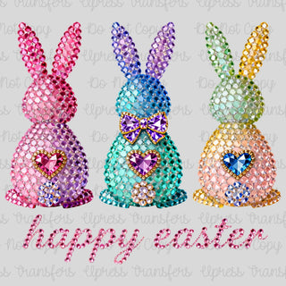 Rhinestone Happy Easter Bunny Trio