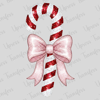 Rhinestone Pink Bow Candy Cane