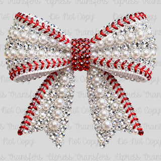 Rhinestone and Pearls Bow Baseball