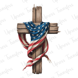 Rustic Cross Wrapped In Flag