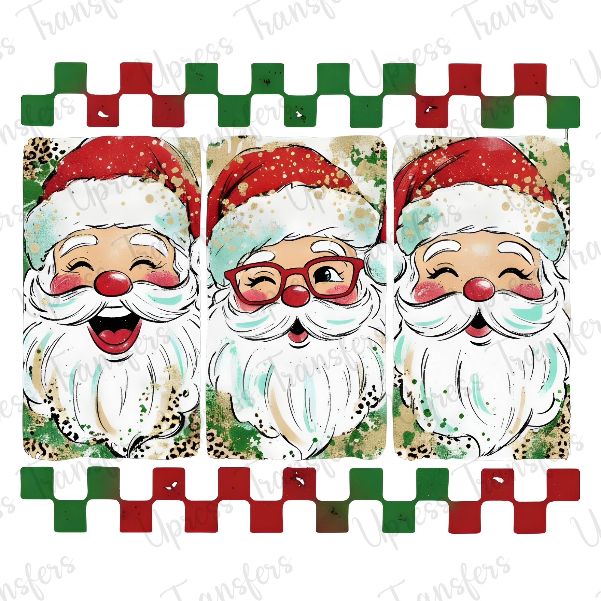 Santa Trio Red and Green Checkered