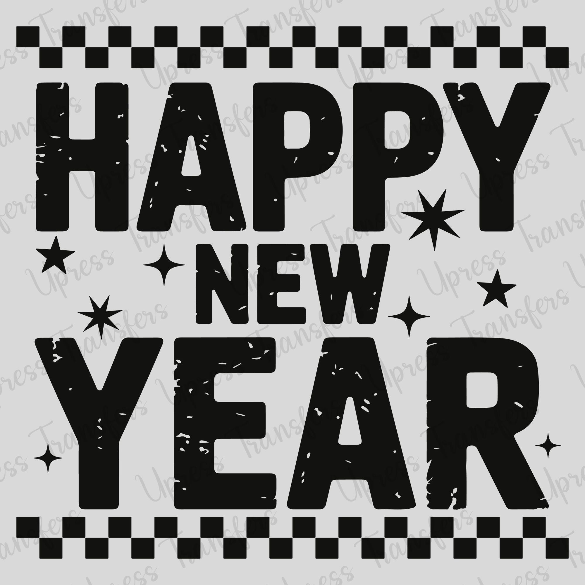Simple Black Checkered Happy New Year