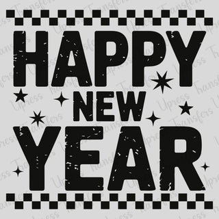 Simple Black Checkered Happy New Year