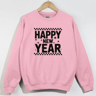 Simple Black Checkered Happy New Year
