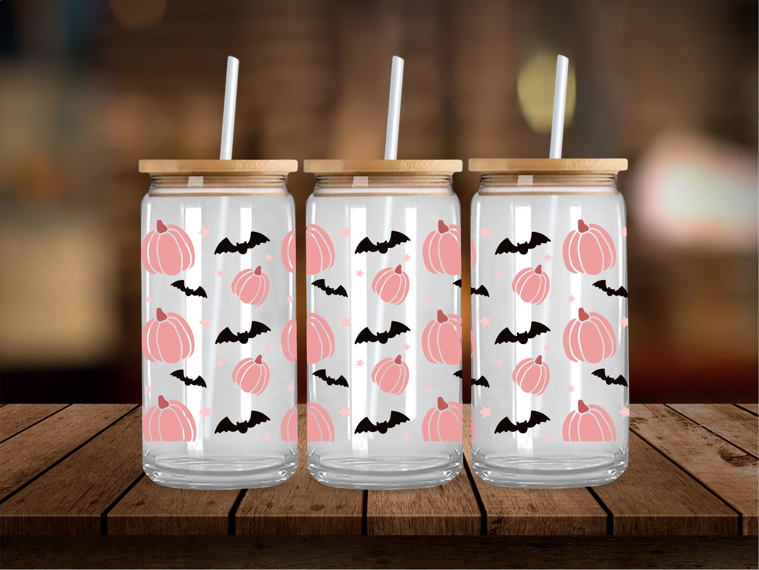 Soft Pink Pumpkins and Bats 16 Oz Wrap