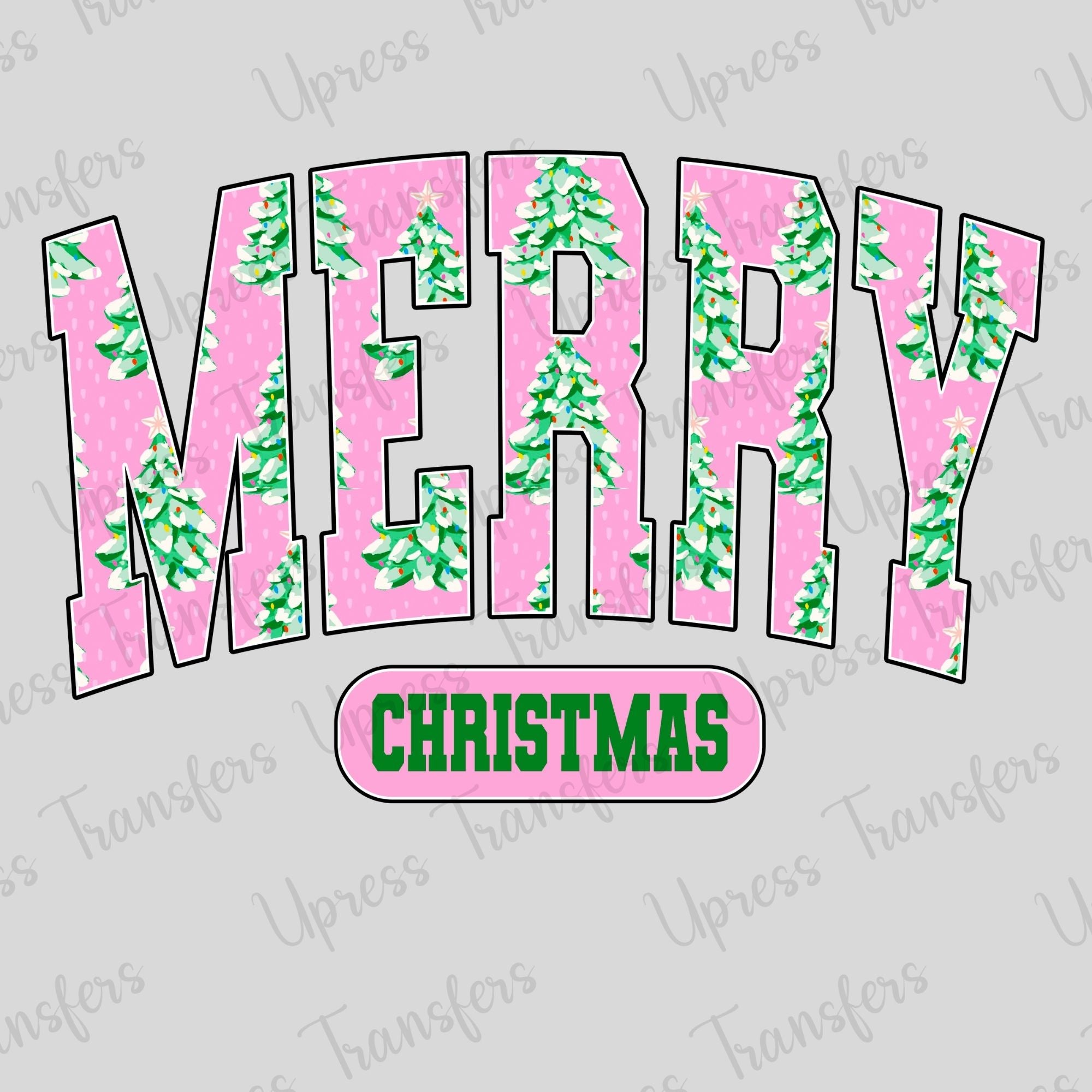 Soft Pink Tree Pattern Merry Christmas Varsity