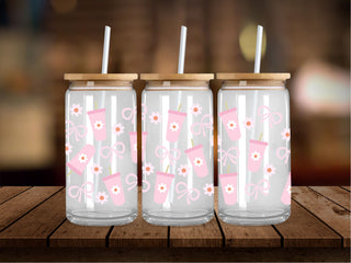 Soft Pink Tumblers Bows and Flowers 16 Oz Wrap