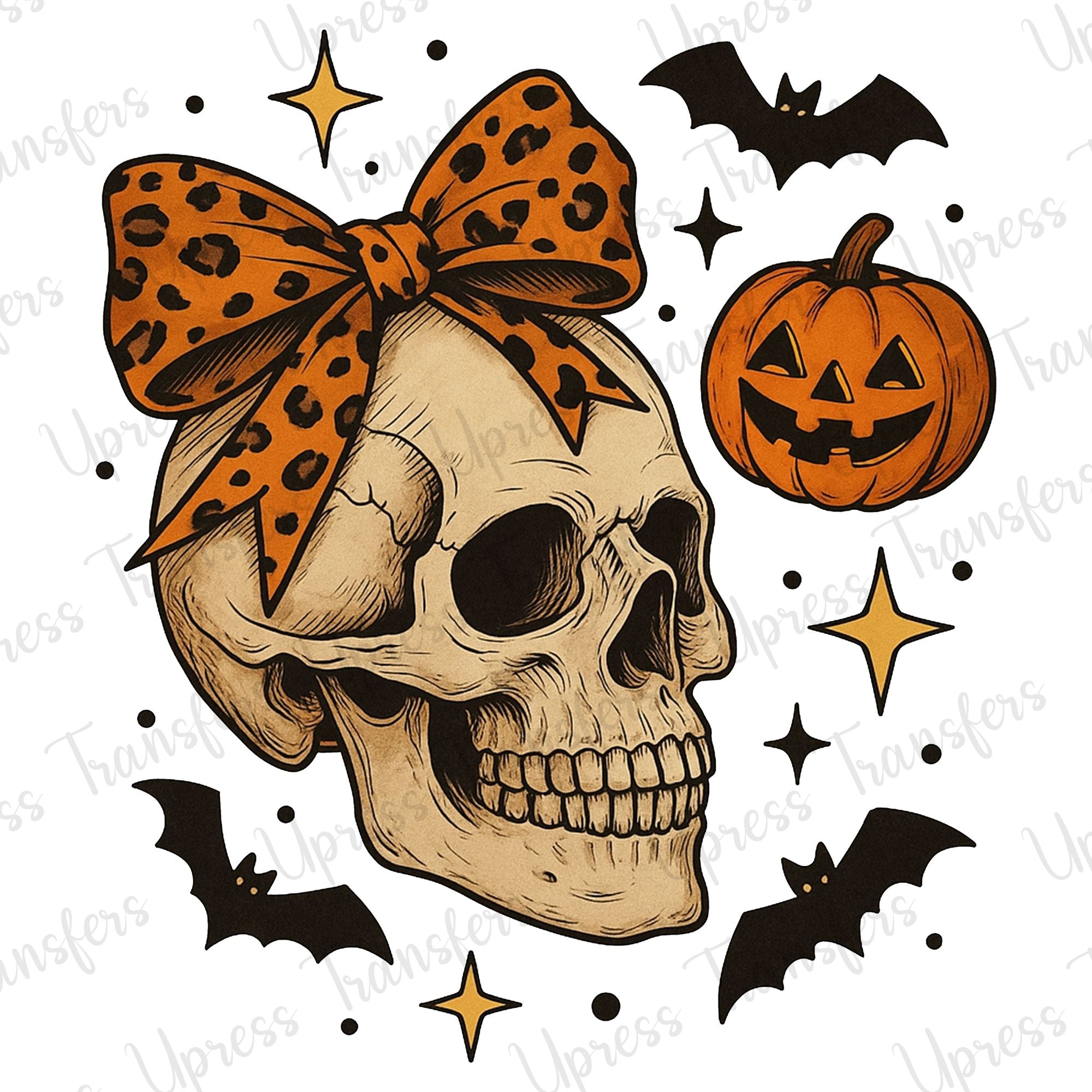 Spooky Girly Skull and Bats