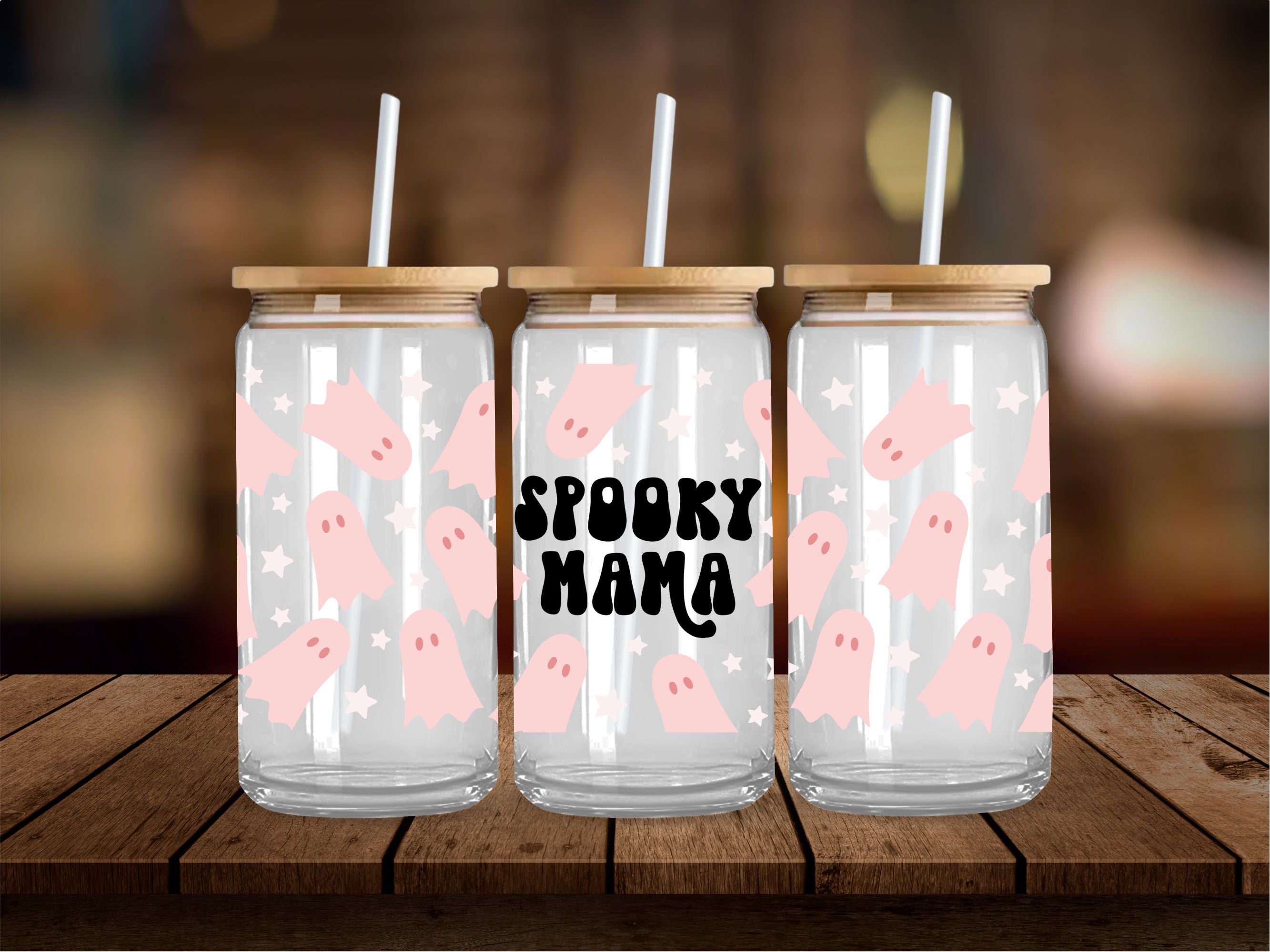 Spooky Mama Pink Ghosts White Stars 16 Oz Wrap
