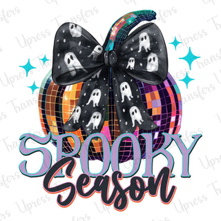 Spooky Season Disco Pumpkin Ghost Bow