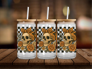 Spooky Skull Checkered 16 Oz Wrap