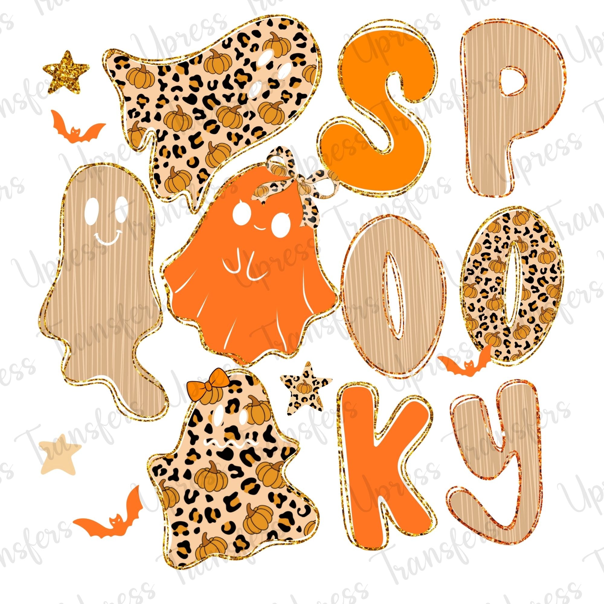 Spooky Stacked Orange Cute Ghosts