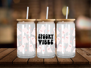 Spooky Vibes Pink Stars and White Ghosts 16 Oz Wrap