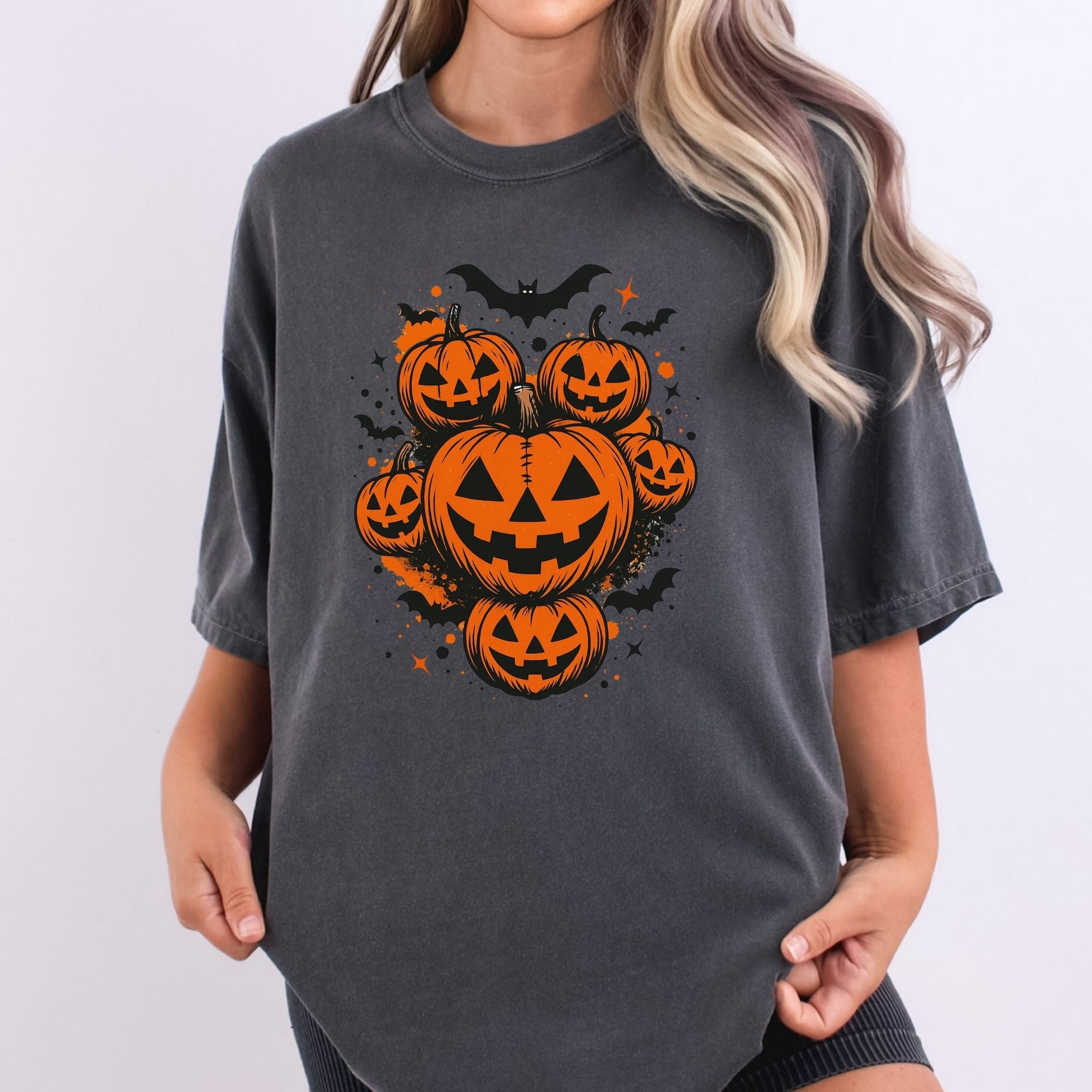 Stacked Pumpkins and Bats