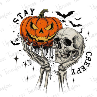 Stay Creepy Skeleton and Pumpkin