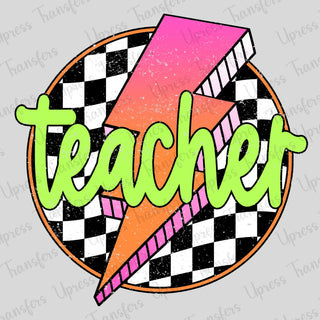 Teacher Checkered Bolt Circle