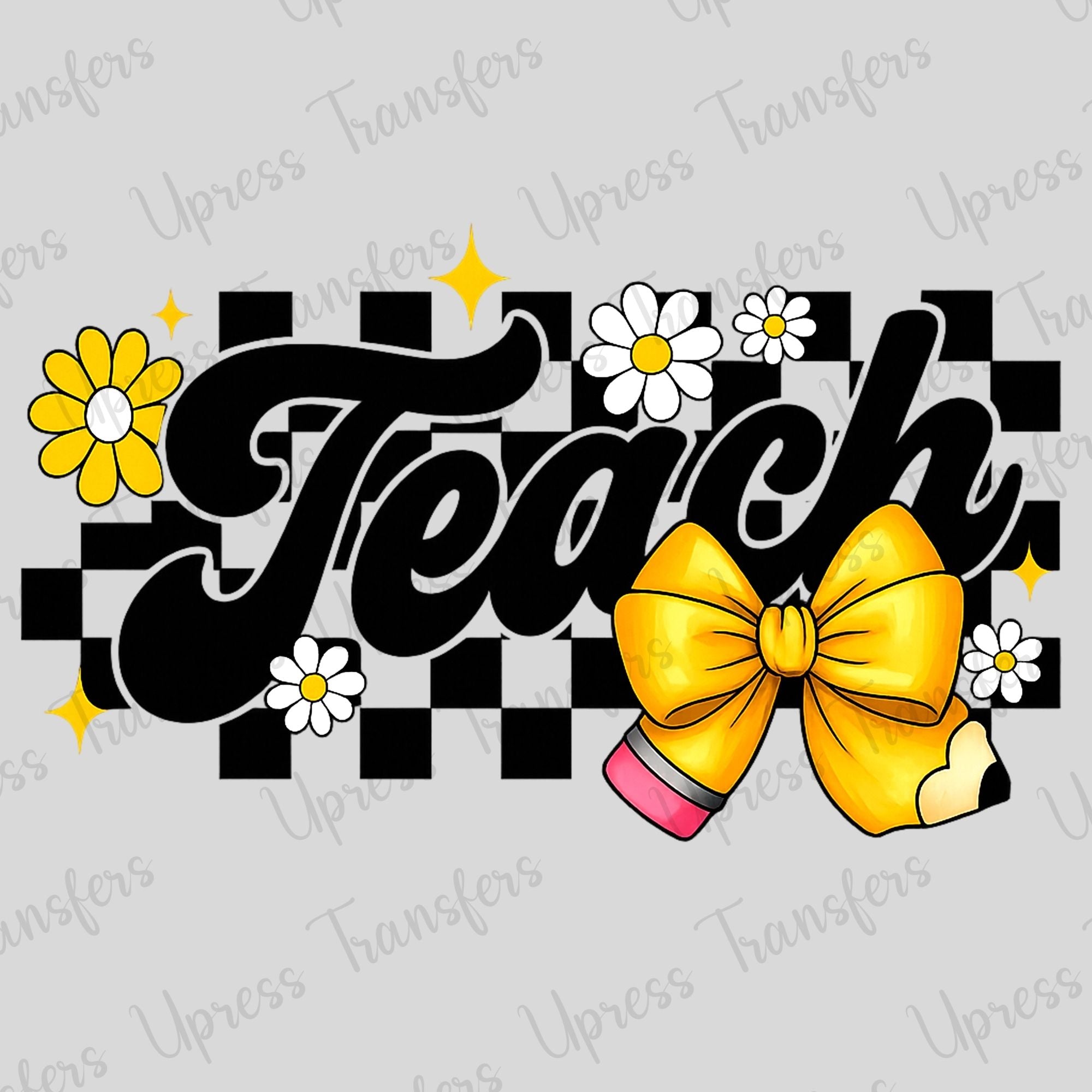 Teacher Checkered Pencil Bow