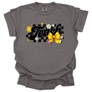 Teacher Checkered Pencil Bow