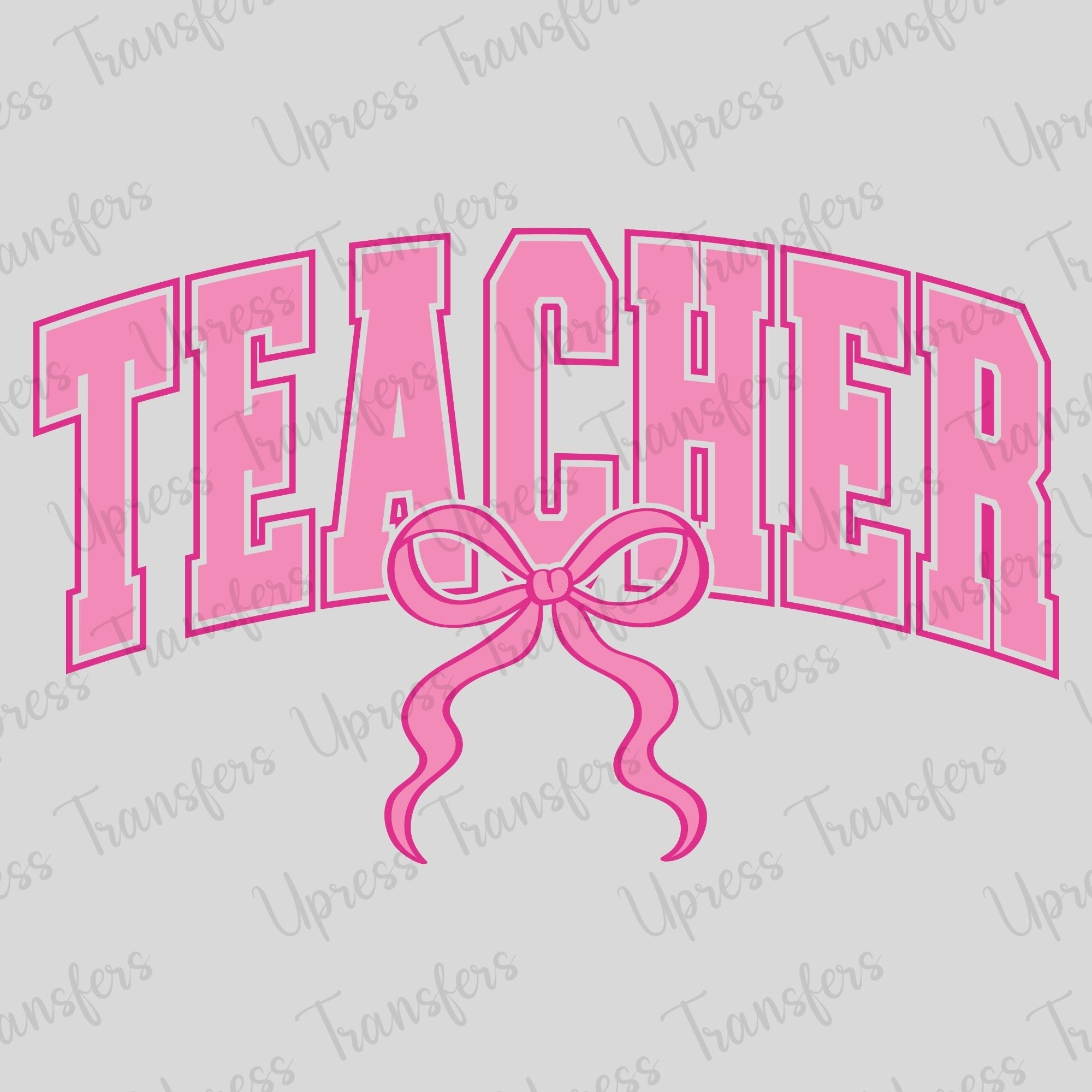 Teacher Varsity Outlined Coquette Pink